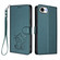 iPhone 16e / 17e Embossed Heart Cat Leather Phone Case with Hand Strap - Dark Green