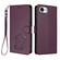 iPhone 16e / 17e Embossed Heart Cat Leather Phone Case with Hand Strap - Dark Purple