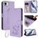 iPhone 16e / 17e Embossed Heart Cat Leather Phone Case with Hand Strap - Light Purple