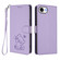 iPhone 16e / 17e Embossed Heart Cat Leather Phone Case with Hand Strap - Light Purple