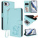 iPhone 16e / 17e Embossed Heart Cat Leather Phone Case with Hand Strap - Mint Green