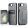 iPhone 16e / 17e Fierre Shann Oil Wax Cow Leather Card Holder Back Phone Case - Grey
