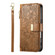 iPhone 16e / 17e Flowers Leaves Zipper Wallet Leather Phone Case with Strap - Brown