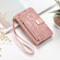 iPhone 16e / 17e Flowers Leaves Zipper Wallet Leather Phone Case with Strap - Pink