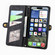 iPhone 16e / 17e Geometric Zipper Wallet Side Buckle Leather Phone Case - Black