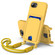 iPhone 16e / 17e Integrated Card Bag Solid Color Liquid Silicone Phone Case Gen2 with Short Lanyard - Yellow