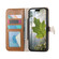 iPhone 16e / 17e Leaf Buckle Zipper Wallet Leather Phone Case with Strap - Brown