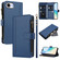 iPhone 16e / 17e Magnetic Closure 9 Card Slots Zipper Leather Case with Hand Strap - Dark Blue
