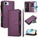 iPhone 16e / 17e Magnetic Closure 9 Card Slots Zipper Leather Case with Hand Strap - Purple
