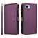 iPhone 16e / 17e Magnetic Closure 9 Card Slots Zipper Leather Case with Hand Strap - Purple