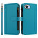 iPhone 16e / 17e Magnetic Closure 9 Card Slots Zipper Leather Case with Hand Strap - Turquoise