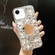 iPhone 16e / 17e Mirror Handmade Bling Rhinestone PC Phone Case - Silver Gray Flower