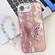 iPhone 16e / 17e Plating Glitter Lens Film Texture Butterfly Holder Wristband Phone Case - Pink Wrinkles