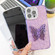 iPhone 16e / 17e Plating Glitter Lens Film Texture Butterfly Holder Wristband Phone Case - Purple Feathers