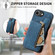 iPhone 16e / 17e Retro Leather Zipper Wallet Back Phone Case - Blue