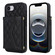 iPhone 16e / 17e Splicing Rhombic Texture Card Bag Phone Case with Long Lanyard - Black