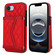 iPhone 16e / 17e Splicing Rhombic Texture Card Bag Phone Case with Long Lanyard - Red
