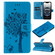 iPhone 16e / 17e Tree & Cat Embossed Pattern Flip Leather Phone Case - Blue