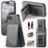 iPhone 16e / 17e Twill Fabric Leather Vertical Flip RFID Card Bag Phone Case - Gray