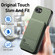 iPhone 16e / 17e Twill Fabric Leather Vertical Flip RFID Card Bag Phone Case - Green
