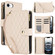 iPhone 16e / 17e YM016 Rhombic Zipper Card Wallet Leather Phone Case with Lanyard - Apricot