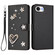 iPhone 16e / 17e ZS01 Double-Layer Heart Floral Vegan Leather Phone Case with Wrist Strap - Black
