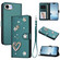 iPhone 16e / 17e ZS01 Double-Layer Heart Floral Vegan Leather Phone Case with Wrist Strap - Dark Green