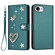 iPhone 16e / 17e ZS01 Double-Layer Heart Floral Vegan Leather Phone Case with Wrist Strap - Dark Green