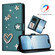 iPhone 16e / 17e ZS01 Double-Layer Heart Floral Vegan Leather Phone Case with Wrist Strap - Dark Green