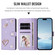 iPhone 16e / 17e ZS01 Double-Layer Heart Floral Vegan Leather Phone Case with Wrist Strap - Light Purple