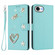 iPhone 16e / 17e ZS01 Double-Layer Heart Floral Vegan Leather Phone Case with Wrist Strap - Mint Green