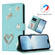 iPhone 16e / 17e ZS01 Double-Layer Heart Floral Vegan Leather Phone Case with Wrist Strap - Mint Green