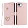 iPhone 16e / 17e ZS01 Double-Layer Heart Floral Vegan Leather Phone Case with Wrist Strap - Pink