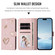 iPhone 16e / 17e ZS01 Double-Layer Heart Floral Vegan Leather Phone Case with Wrist Strap - Pink