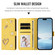 iPhone 16e / 17e ZS01 Double-Layer Heart Floral Vegan Leather Phone Case with Wrist Strap - Yellow