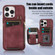 iPhone 14 Pro Max Zipper Card Bag Back Cover Phone Case - Wine Red