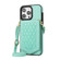 iPhone 14 Pro Max Rhombic Texture RFID Phone Case with Lanyard & Mirror - Mint Green