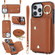 iPhone 14 Pro Zipper Card Bag Phone Case with Dual Lanyard - Brown