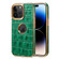 iPhone 14 Pro Denior Crocodile Texture Genuine Leather Electroplating Phone Case - Green