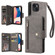 iPhone 14 Rivet Buckle 9 Cards Three Fold Leather Phone Case  - Grey
