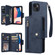 iPhone 14 Rivet Buckle 9 Cards Three Fold Leather Phone Case  - Blue
