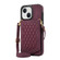 iPhone 14 Rhombic Texture RFID Phone Case with Lanyard & Mirror - Wine Red