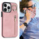 iPhone 14 Retro Ring and Zipper RFID Card Slot Phone Case - Pink