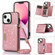 iPhone 14 Three-fold RFID Leather Phone Case with Lanyard - Rose Gold