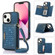 iPhone 14 Three-fold RFID Leather Phone Case with Lanyard - Blue
