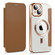 iPhone 14 MagSafe Magnetic RFID Anti-theft Leather Phone Case - Brown