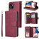 iPhone 14 9 Card Slots Zipper Wallet Bag Leather Phone Case  - Wine Red