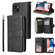 iPhone 14 9 Card Slots Zipper Wallet Bag Leather Phone Case  - Black