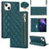 iPhone 14 Grid Texture Lanyard Zipper Leather Phone Case - Green