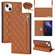 iPhone 14 Grid Texture Lanyard Zipper Leather Phone Case - Brown